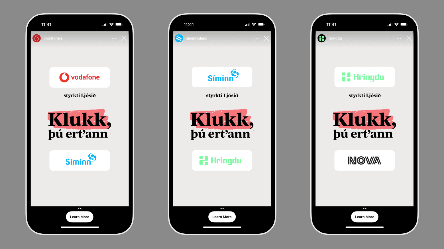 Hér og Nú auglýsingastofa hannaði efni fyrir samfélagsmiðla fyrir söfnunarátak Ljóssins